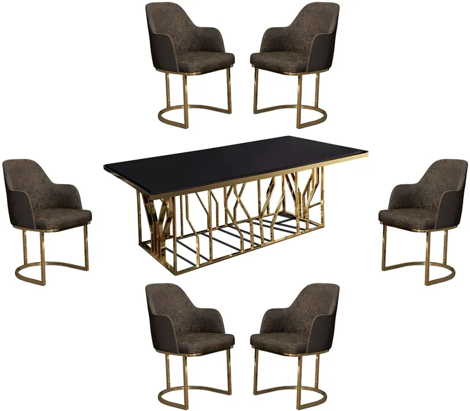 Direktkauf Casa Padrino ensemble de meubles de salle à manger de luxe gris / or / noir - 1 Table à Manger et 6 Chaises de Salle à Manger - Meubles de salle à manger de luxe