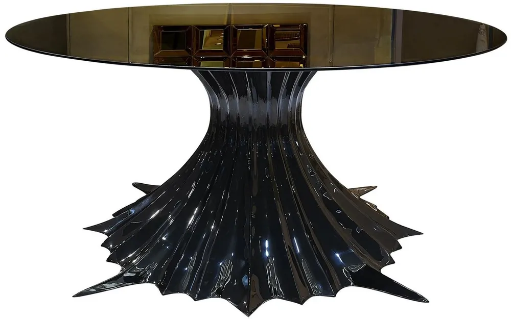Casa Padrino table à manger design de luxe noir brillant / noir Ø 180 x H. 78 cm - Table de salle à manger faite main avec plateau en verre rond - Meubles de salle à manger de luxe - Qualité de Luxe Versand Am Gleichen Tag