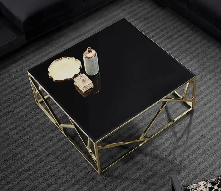 Casa Padrino table basse de luxe or / noir 125 x 125 x H. 43 cm - Table de salon carrée en acier inoxydable avec plateau en verre - Meubles de salon - Qualité de Luxe Kracherpreis