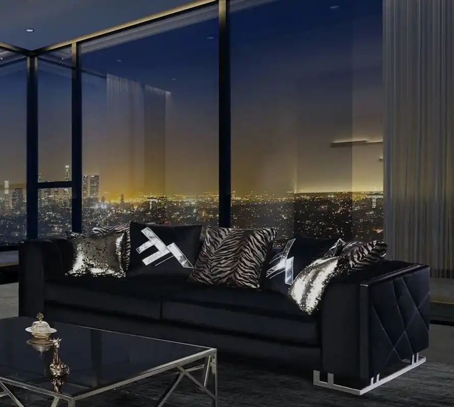 Casa Padrino canapé de salon de luxe avec coussins décoratifs noir / argent 237 x 96 x H. 66 cm - Meubles de salon de luxe Aktuell