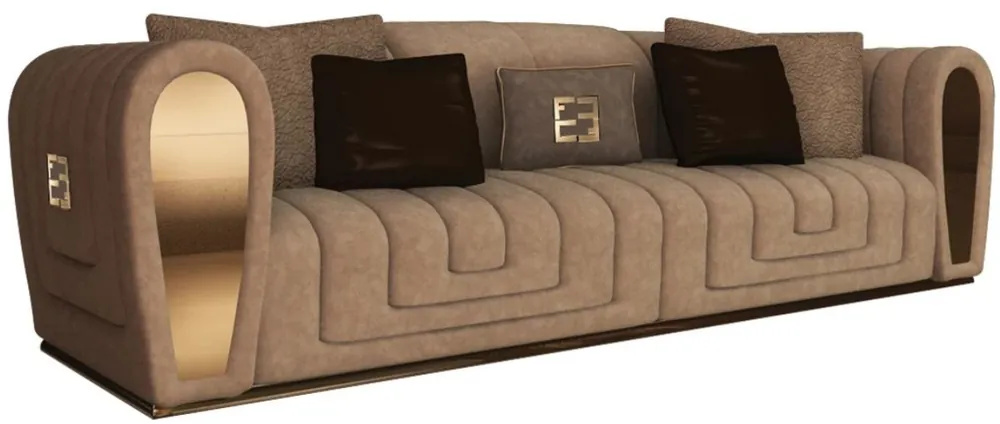 Casa Padrino canapé de luxe en daim avec coussins décoratifs taupe / or 260 x 100 x H. 76 cm - Mobilier d'Hôtel - Qualité de Luxe - Fabriqué en Italie Letzte Chance