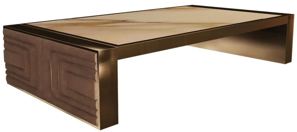 Billig Casa Padrino table basse de luxe blanc / or / taupe 160 x 90 x H. 36 cm - Table de salon moderne avec plateau en marbre Calacatta - Mobilier d'Hôtel - Qualité de Luxe - Fabriqué en Italie