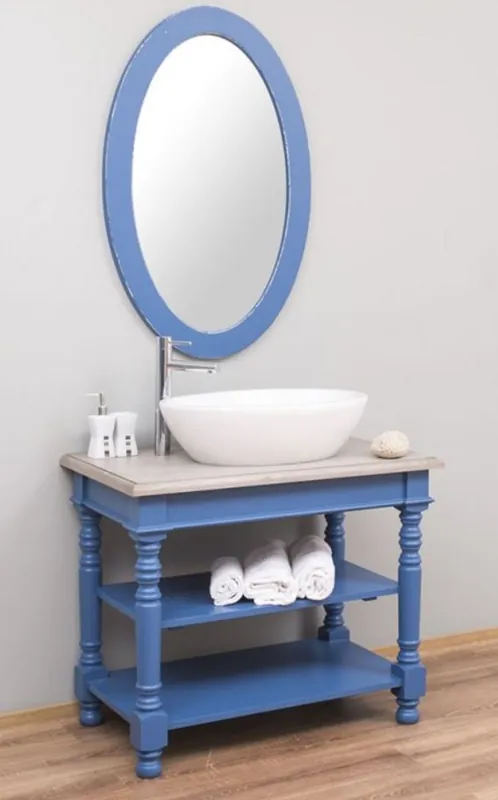 Günstig Casa Padrino Ensemble de Salle de Bain de Style Champêtre Bleu / Gris Clair - 1 Armoire Lavabo et 1 Miroir Mural - Meubles de Salle de Bain en Bois Massif de Style Champêtre