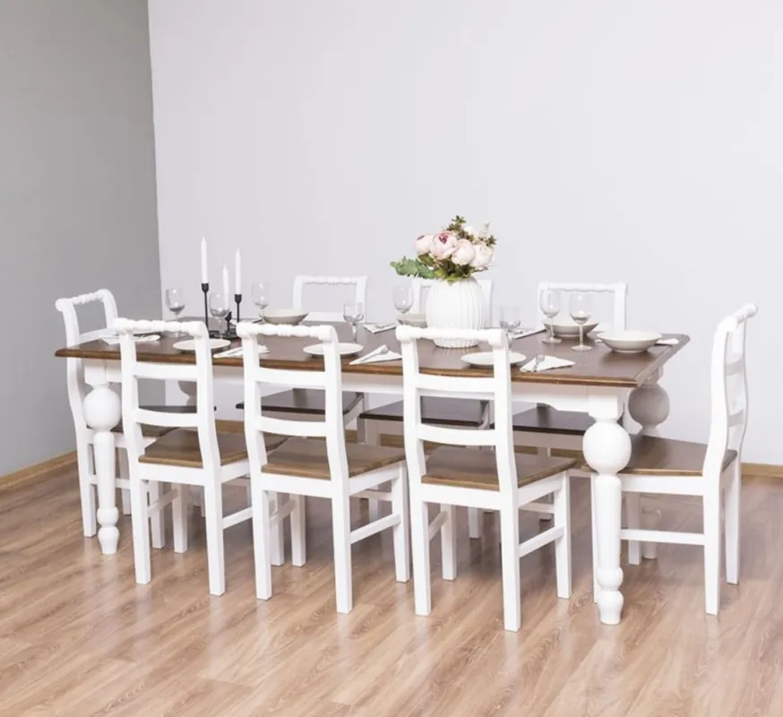 Casa Padrino ensemble de meubles de salle à manger de style campagnard marron / blanc - 1 Table à Manger et 8 Chaises de Salle à Manger - Meubles de style campagnard Aktuell
