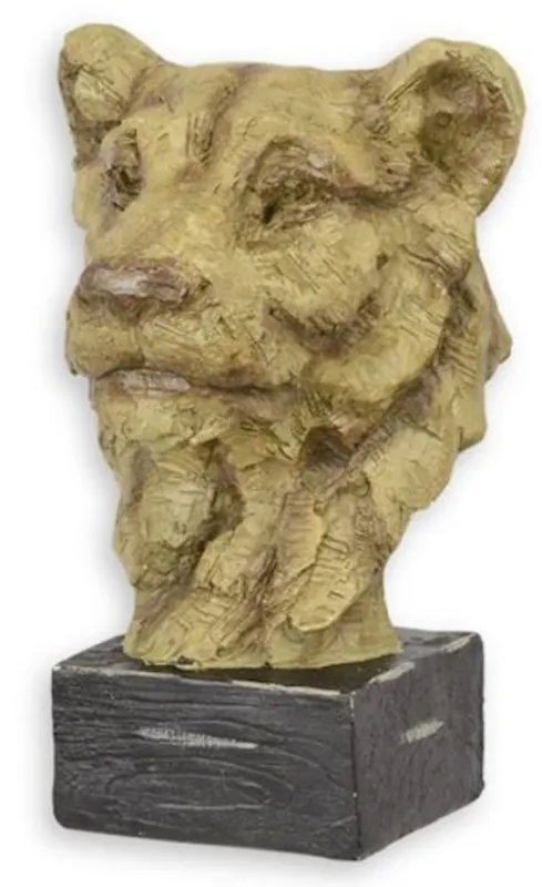 Casa Padrino sculpture de décoration en résine synthétique tête de lion beige / noir 22,1 x 20,9 x H. 32,4 cm - Figurine de décoration - Décoration de bureau - Décoration de salon Top-Preis