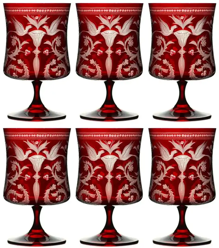 Casa Padrino ensemble de 6 verres à cognac de luxe rouge / argent Ø 9 x H. 14,5 cm - Verres à cognac faits et gravés à la main - Accessoires pour Hôtels et Restaurants - Qualité de Luxe Ausverkauf