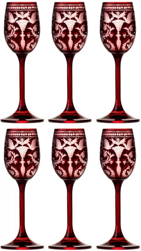 Casa Padrino ensemble de 6 verres à liqueur de luxe rouge / argent Ø 5,5 x H. 15 cm - Verres à liqueur faits et gravés à la main - Accessoires pour Hôtels et Restaurants - Qualité de Luxe Sale