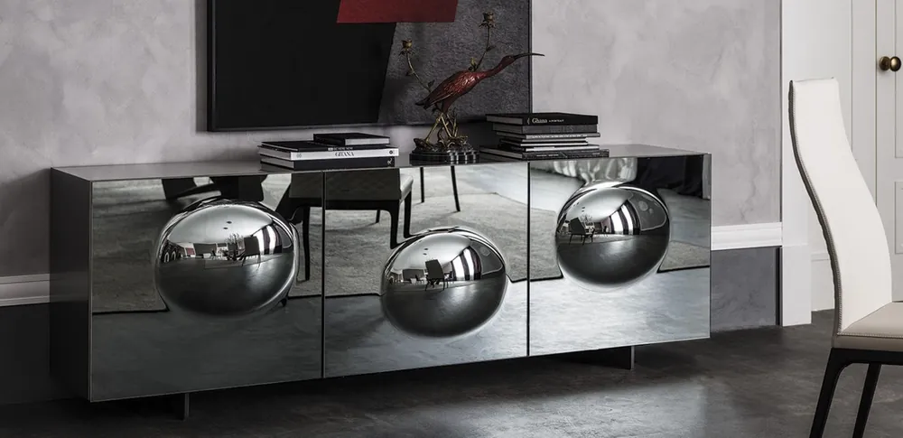 Casa Padrino buffet design de luxe graphite mat 200 x 50 x H. 73 cm - Armoire moderne en bois massif avec 3 portes miroir - Mobilier de Luxe Neue Kollektion
