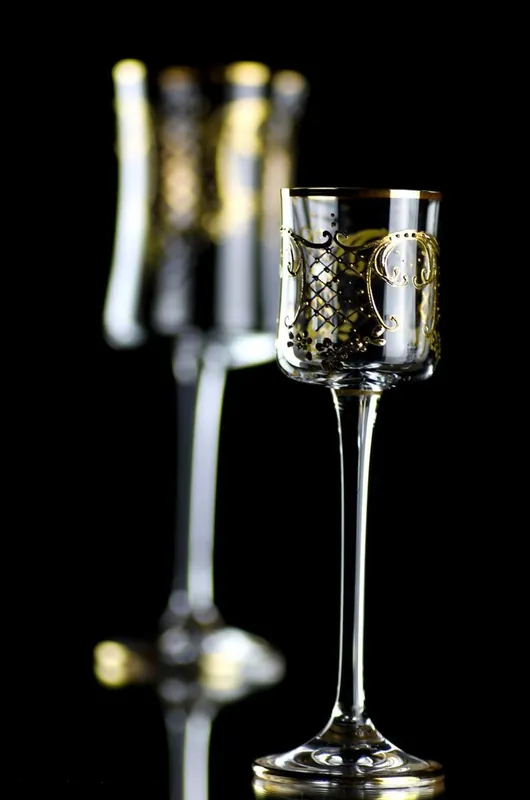 Casa Padrino ensemble de 6 verres à liqueur baroque de luxe or Ø 6 x H. 17,5 cm - Verres à liqueur faits et peints à la main - Accessoires pour Hôtels et Restaurants - Qualité de Luxe Markenprodukt