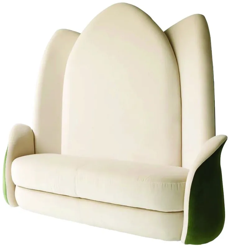 Casa Padrino banc design de luxe fleur de lotus crème / vert 162 x 64 x H. 170 cm - Banc en velours rembourré noble avec dossier haut - Mobilier d'Hôtel - Qualité de Luxe - Fabriqué en Italie Direktkauf
