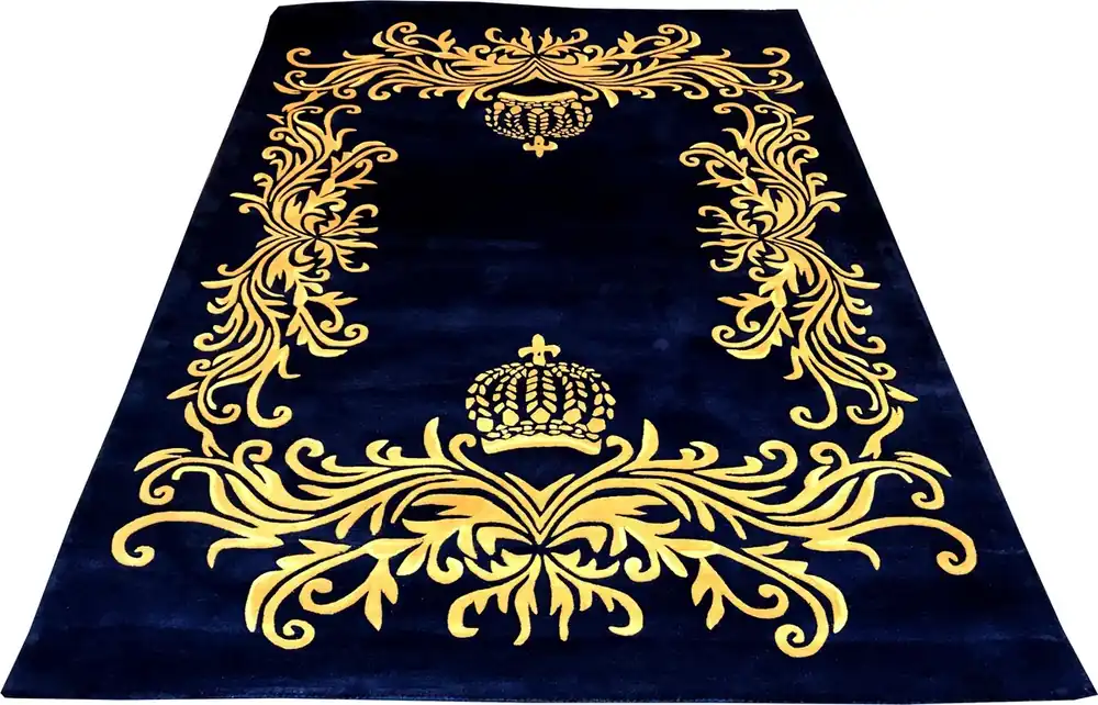 Neu Im Sortiment Tapis de luxe Pompöös by Casa Padrino par Harald Glööckler 160 x 230 cm couronne bleu roi / or - tapis design baroque - tissé à la main en laine