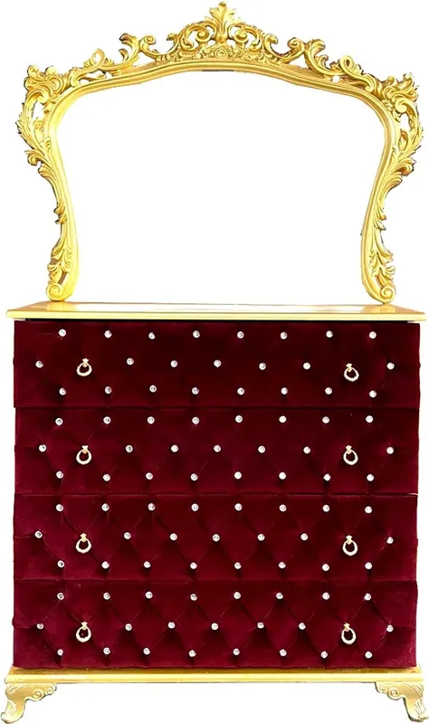 Jetzt Bestellen Casa Padrino commode de chambre baroque avec strass et élégant miroir mural rouge boardeaux / or - Meubles de chambre de style baroque