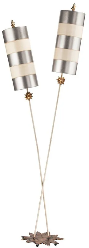 Casa Padrino lampadaire double design argent / beige 63,5 x 35,6 x H. 198,1 cm - Lampadaire moderne en acier - Luminaires de salon de luxe Saisonangebot