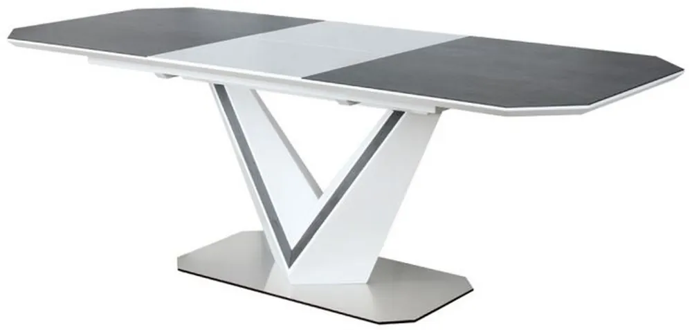 Casa Padrino table à manger design blanc / gris / argent 160-220 x 90 x H. 76 cm - Table de salle à manger extensible avec assiettes en céramique - Meubles de salle à manger Ausverkauf