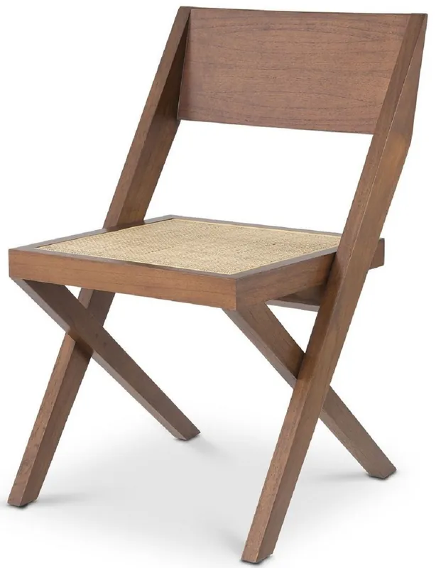 Casa Padrino chaise de salle à manger de luxe marron / naturel 53 x 56 x H. 85 cm - Chaise en bois massif avec rotin - Mobilier de salle à manger de luxe Ausverkauf