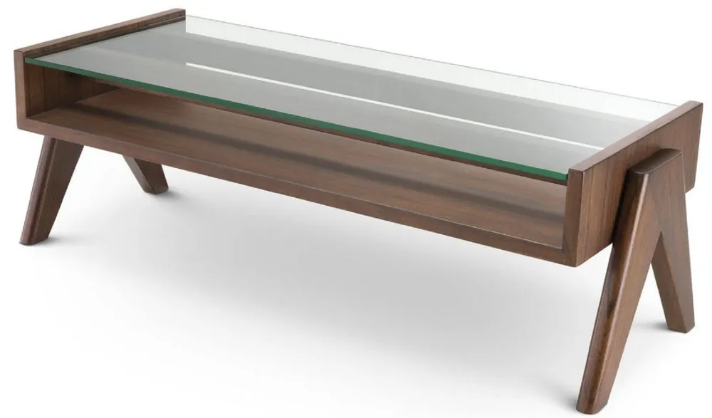 Solange Der Vorrat Reicht Casa Padrino table basse de luxe marron 120 x 46 x H. 39,5 cm - Table de salon rectangulaire en bois massif avec plateau en verre - Mobilier de salon de luxe