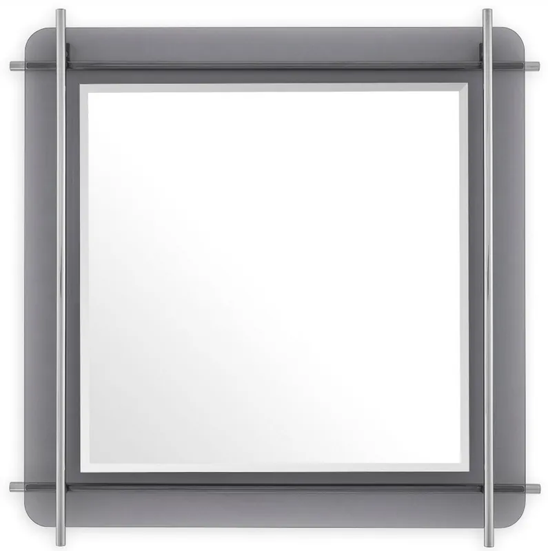 Garantierte Lieferung Casa Padrino miroir de luxe argent / gris 85,5 x 5 x H. 85,5 cm - Miroir mural carré avec bord en verre teinté gris et tiges en acier inoxydable - Collection de Luxe