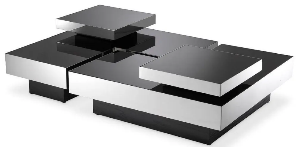 Casa Padrino ensemble de table basse de luxe argent / noir - 2 Tables de salon en forme de L avec 2 plateaux carrés - Meubles de salon - Collection de Luxe Super-Preis