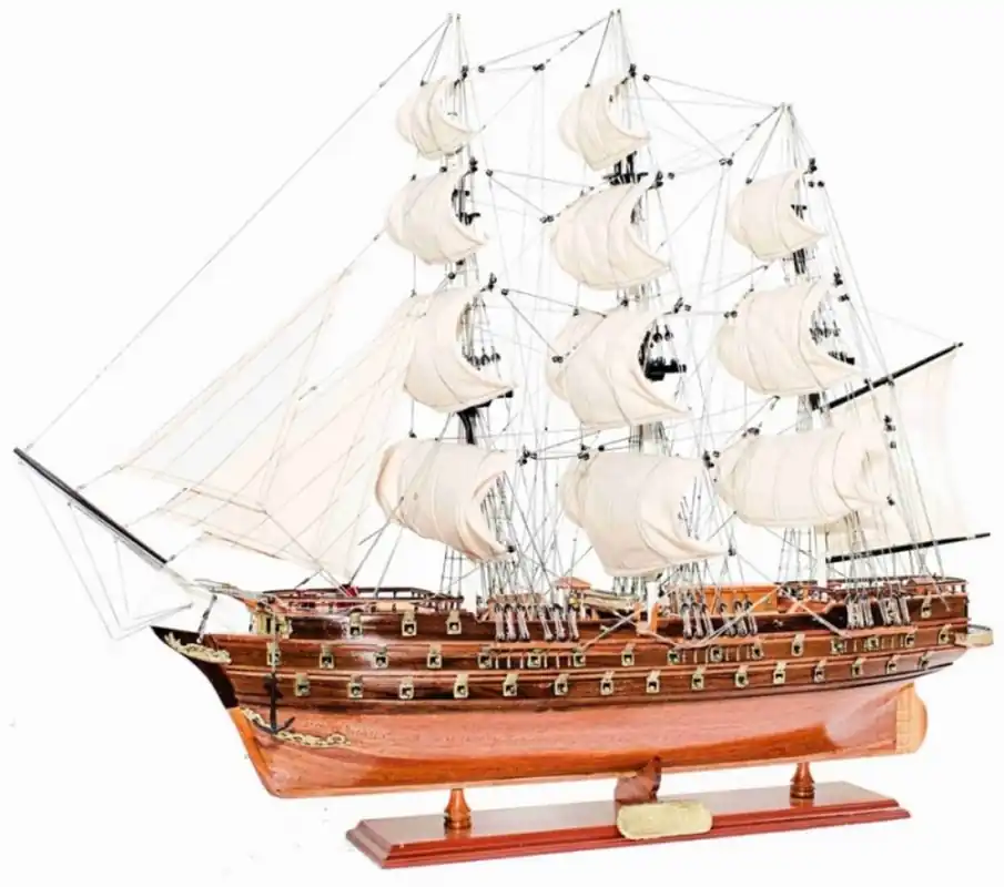 Casa Padrino vaisseau amiral Napoléon avec support en bois massif marron 104 x 20 x H. 76 cm - Bateau décoratif fait main bateau en bois bateau à voile navire de guerre - Accessoires de Décoration Neuheit