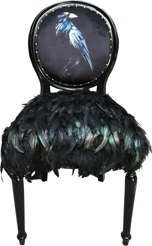 Sonderangebot Casa Padrino chaise de salle à manger baroque de luxe corbeau noir 50 x 60 x H. 104 cm - Chaise de cuisine faite main avec plumes artificiels - Mobilier de salle à manger baroque