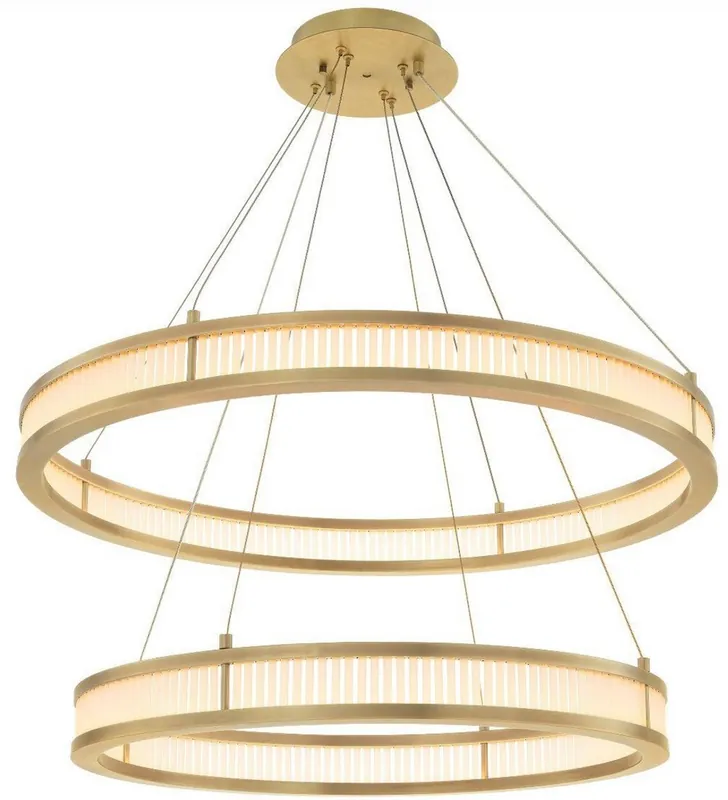 Casa Padrino lustre LED de luxe laiton antique / blanc Ø 85 cm - Lustre rond moderne - Lustre de Salon - Lustre d'Hôtel Neu Im Sortiment