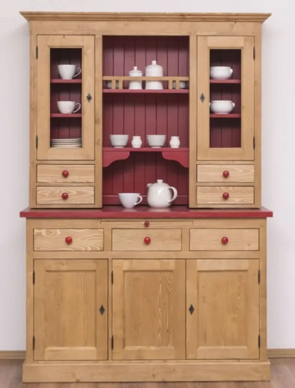 Casa Padrino armoire de cuisine de style campagnard naturelle / rouge bordeaux 137 x 50 x H. 197 cm - Armoire de Cuisine 2 Pièces avec 5 Portes et 7 Tiroirs - Mobilier de Cuisine de Style Campagnard Solange Der Vorrat Reicht