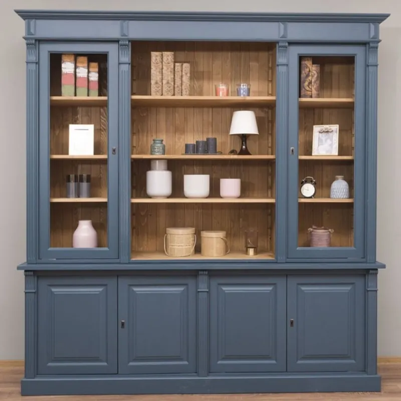 Super-Preis Casa Padrino armoire de salon de style campagnard bleu / naturelle 223 x 51 x H. 228 cm - Armoire en bois massif - Armoire à livres - Armoire étagère - Meubles de style campagnard