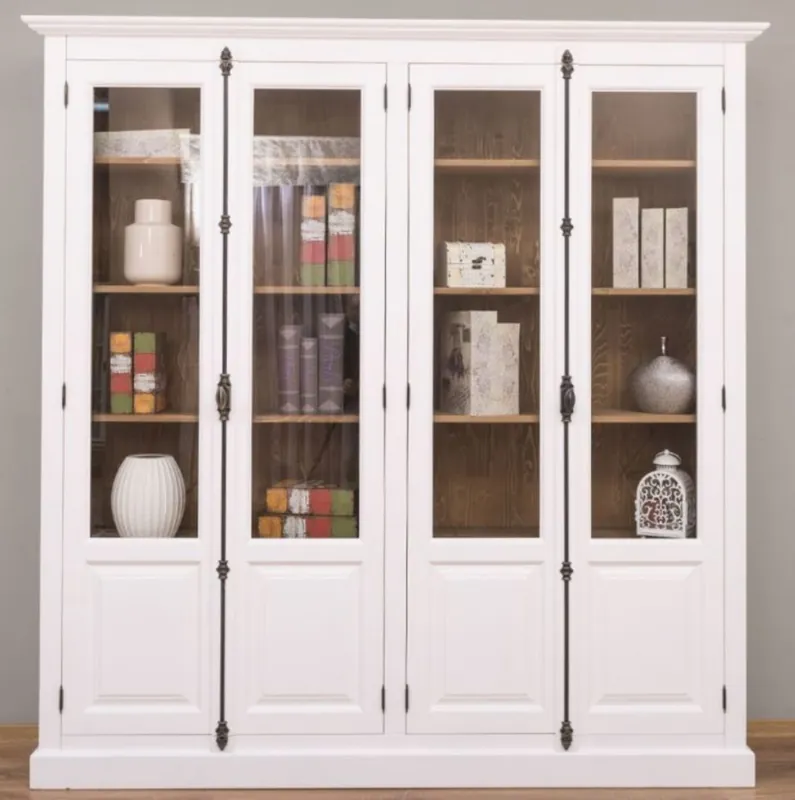 Must-Have Casa Padrino vitrine de style campagnard blanc / marron 205 x 40 x H. 210 cm - Armoire en bois massif - Armoire de salon - Meubles de style campagnard