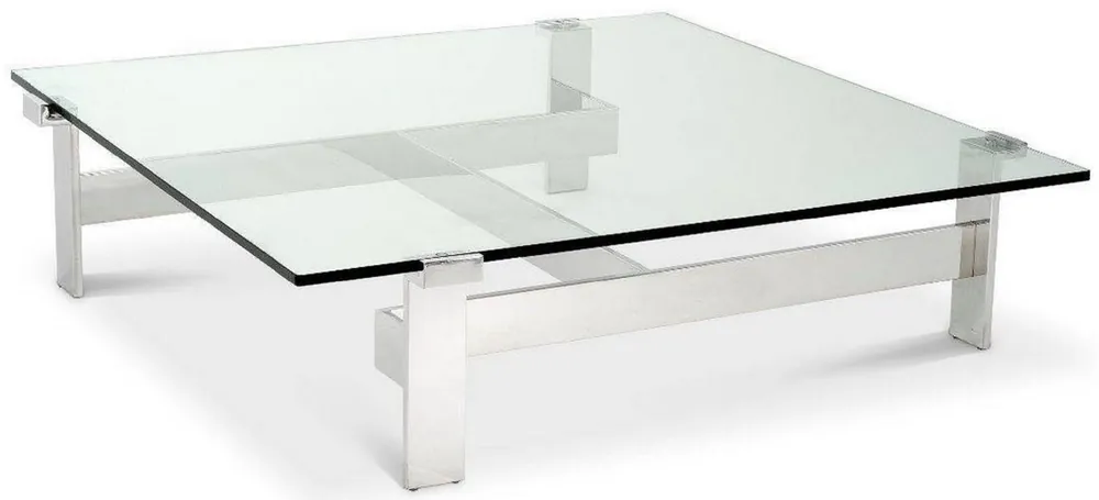 Begrenztes Angebot Casa Padrino table basse de luxe argent 120 x 120 x H. 30 cm - Table de salon carrée en acier inoxydable avec plateau en verre - Meubles de salon - Qualité de Luxe