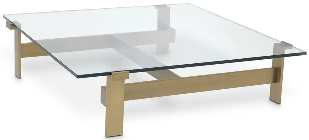 Neue Kollektion Casa Padrino table basse de luxe laiton 120 x 120 x H. 30 cm - Table de salon carrée en acier inoxydable avec plateau en verre - Meubles de salon - Qualité de Luxe