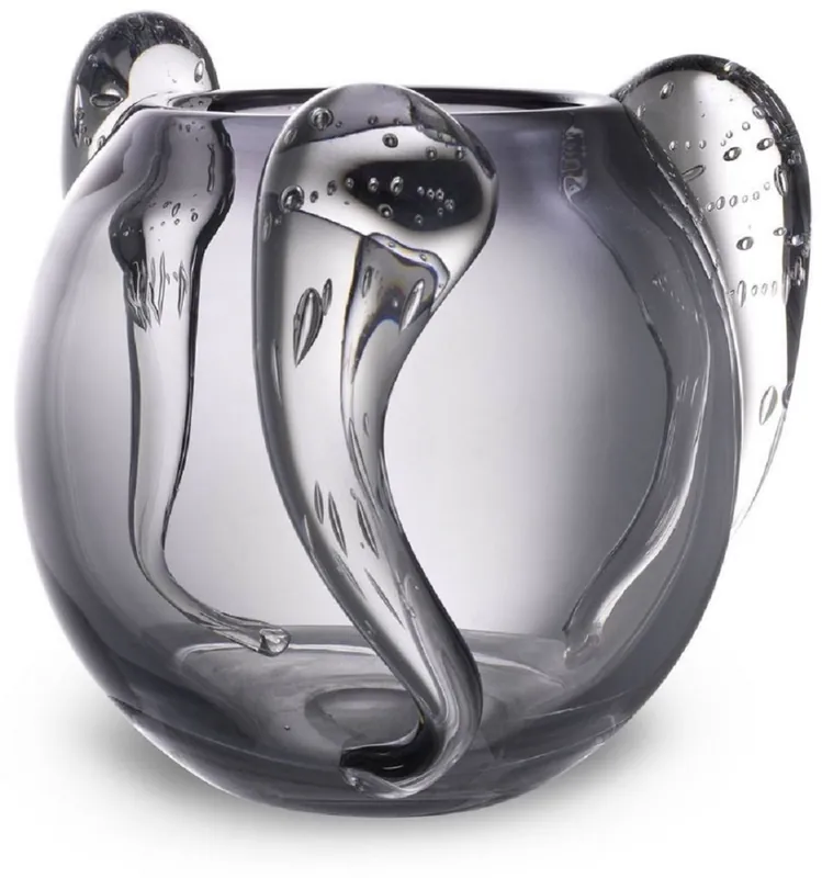 Casa Padrino vase décoratif en verre de luxe gris Ø 23 x H. 24 cm - Vase à Fleurs Soufflé à la Bouche - Accessoires de Décoration de Luxe Garantierte Lieferung