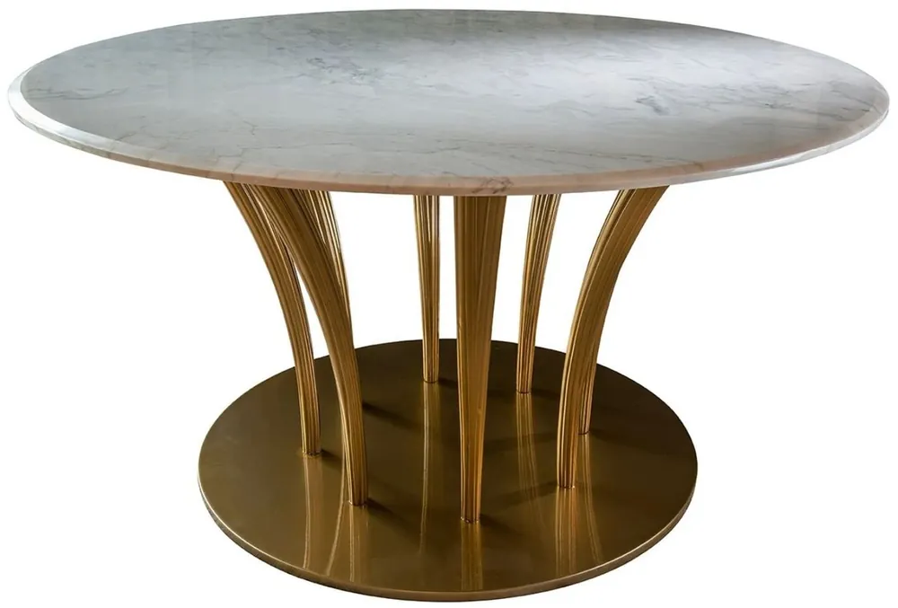 Preiswert Casa Padrino table à manger de luxe or / blanc Ø 170 x H. 75 cm - Table de salle à manger fait main avec plateau rond en marbre de Carrare - Meubles de salle à manger de luxe - Qualité de Luxe