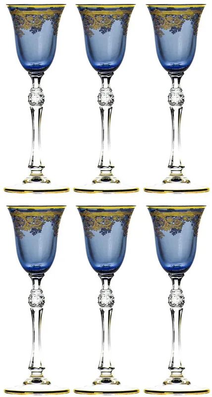 Casa Padrino ensemble de 6 verres à liqueur baroque de luxe bleu / or Ø 6,5 x H. 18,5 cm - Verres à liqueur faits et peints à la main - Accessoires pour Hôtels et Restaurants - Qualité de Luxe Solange Der Vorrat Reicht
