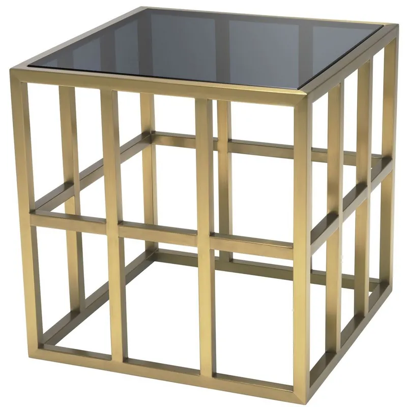 Markenware Casa Padrino table d'appoint de luxe en forme de cube laiton / gris 45 x 45 x H. 45 cm - Table en acier inoxydable avec plateau en verre - Meubles de Salon - Collection de Luxe