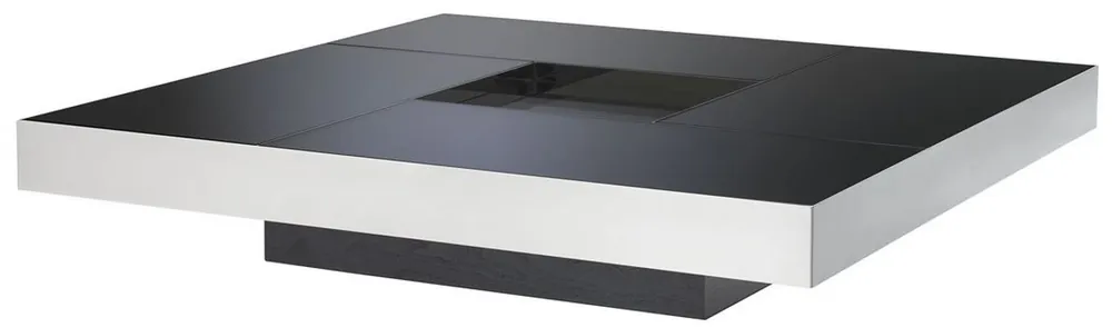 Casa Padrino table basse de luxe argent / noir 120 x 120 x H. 23,5 cm - Table de salon carrée en acier inoxydable avec plateau en verre miroir - Meubles de salon - Qualité de Luxe Bestseller