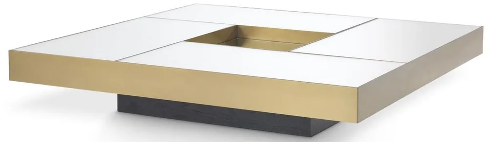 Casa Padrino table basse de luxe laiton / noir 120 x 120 x H. 23,5 cm - Table de salon carrée en acier inoxydable avec plateau en verre miroir - Meubles de salon - Qualité de Luxe Letzte Chance