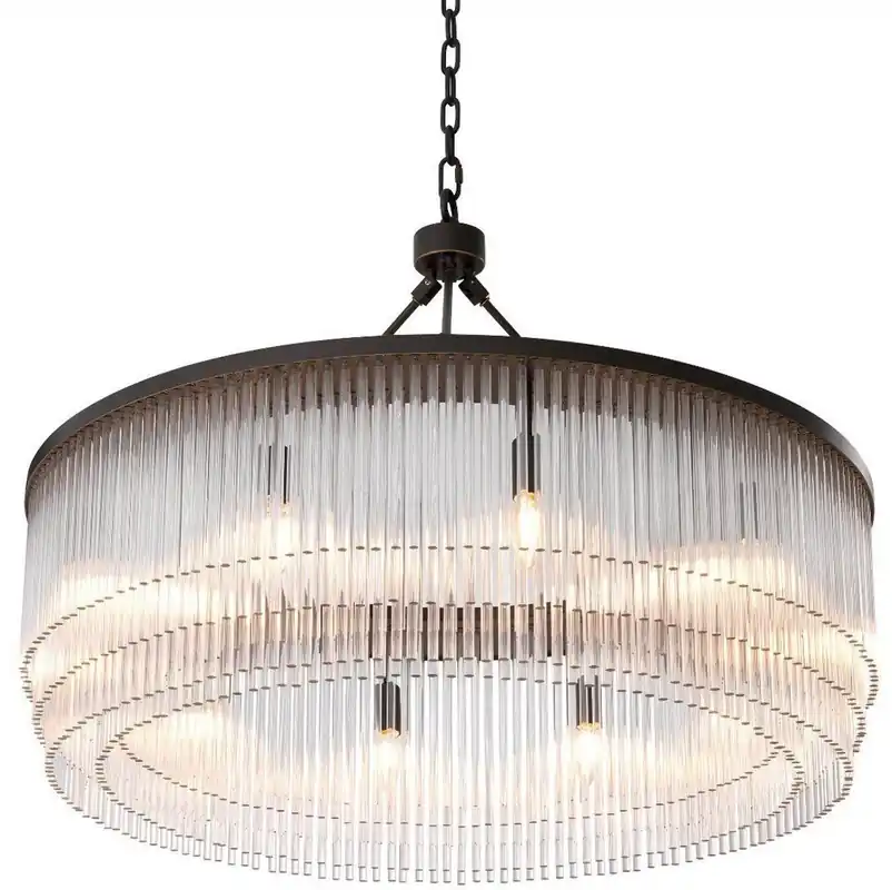 Casa Padrino lustre de luxe bronze Ø 90 x H. 61 cm - Lustre rond en métal avec d'élégantes tiges de verre - Lustre pour Hôtel et Restaurant Preisreduziert