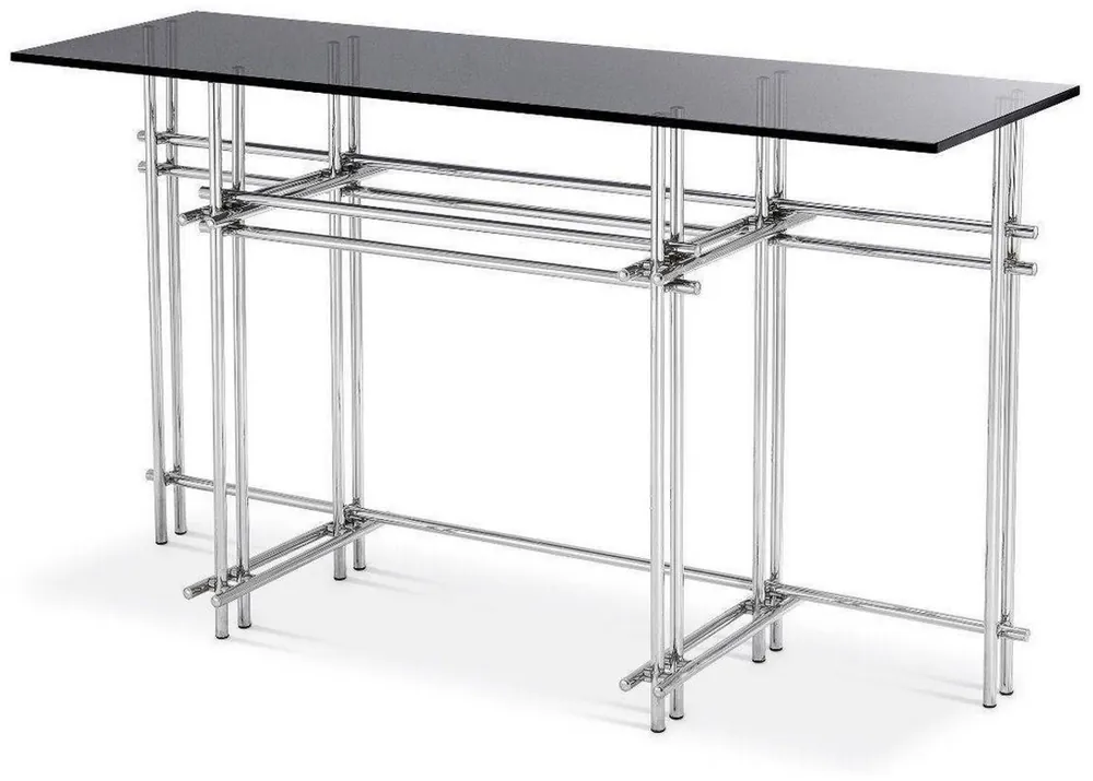 Neu Im Sortiment Casa Padrino console design argent / gris 131 x 36,5 x H. 73 cm - Console en acier inoxydable avec plateau en verre - Mobilier Design - Qualité de Luxe