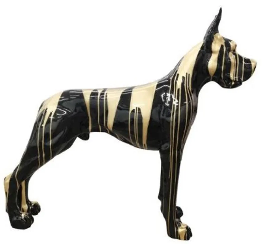 Casa Padrino décoration figure design chien Dogue Allemand noir / or 125 x H. 110 cm - Sculpture décorative grandeur nature - Figurine animalière résistante aux intempéries Nur Für Kurze Zeit