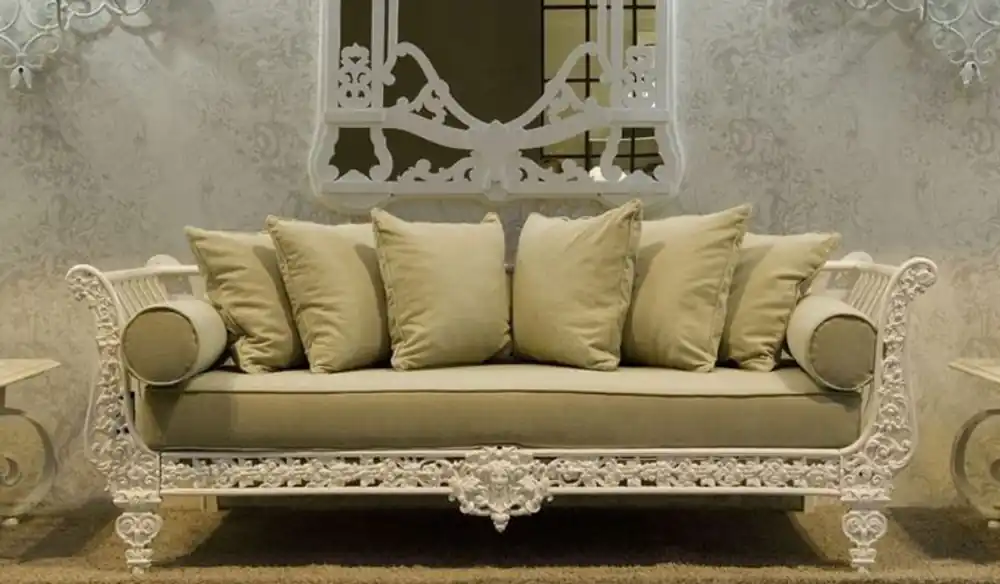 Casa Padrino canapé baroque de luxe blanc / vert clair 212 x 87 x H. 77 cm - Canapé en fer forgé forgé à la main avec coussins - Canapé de Salon - Canapé de Jardin - Canapé de Patio - Mobilier Baroque Neu Im Sortiment