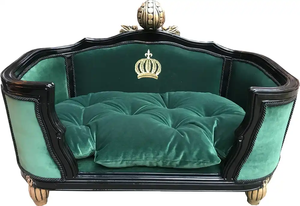Jetzt Bestellen Pompöös by Casa Padrino Lit de luxe baroque pour chien et chat Deluxe vert foncé / noir avec couronne dorée par Harald Glööckler