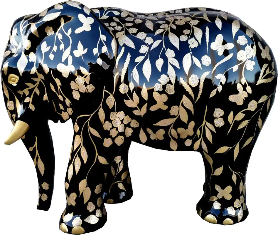Bestpreis Casa Padrino sculpture décorative design éléphant avec optique des paillettes noir / or 90 x H. 70 cm - Figurine de décoration de jardin résistant aux intempéries - Accessoires Déco