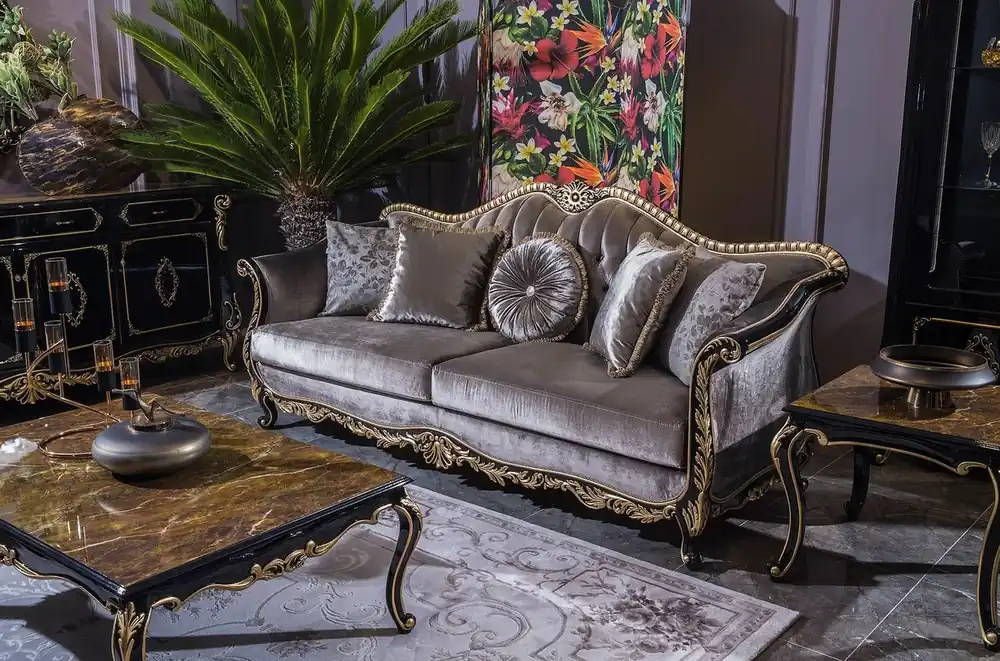Beliebt Casa Padrino canapé baroque de luxe argent / noir / or 220 x 88 x H. 107 cm - Magnifique canapé de salon avec coussins décoratifs - Noble & Magnifique