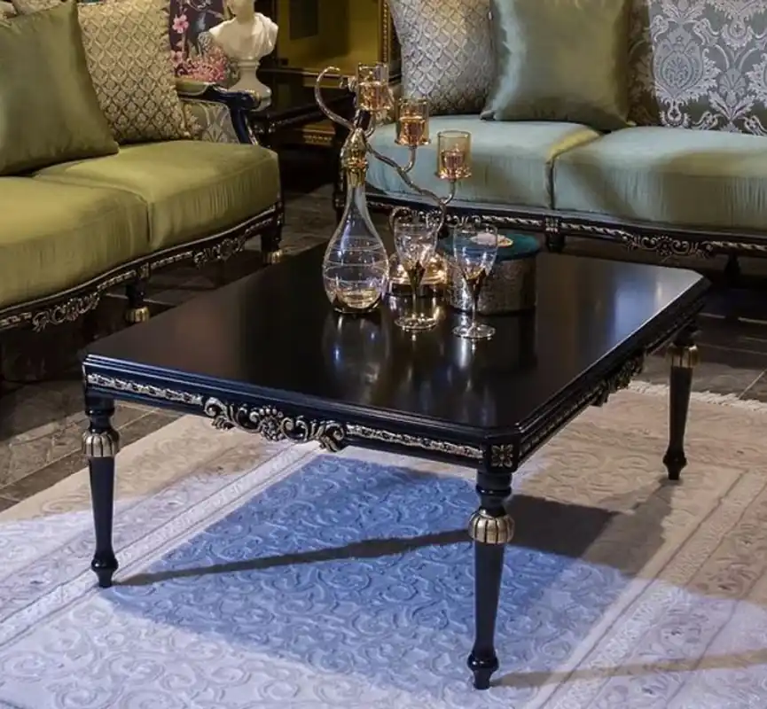 Casa Padrino table basse baroque de luxe noir / or 109 x 85 x H. 45 cm - Table de salon en bois massif noble de style baroque - Mobilier Baroque Top-Preis