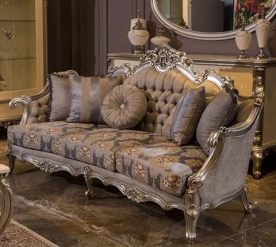 Casa Padrino canapé baroque de luxe gris / bleu / argent 227 x 93 x H. 117 cm - Magnifique canapé de salon avec motif fleuri et coussins décoratifs - Mobilier de salon baroque Angebot