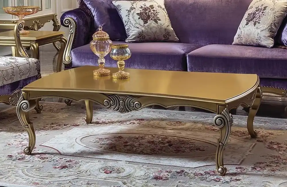 Casa Padrino table basse baroque de luxe or / argent 136 x 89 x H. 44 cm - Table de salon en bois massif noble de style baroque - Meubles de salon de style baroque Zertifiziert