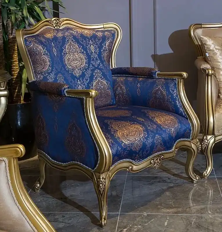 Casa Padrino fauteuil baroque de luxe bleu / or 90 x 74 x H. 106 cm - Fauteuil de salon avec motif élégant - Mobilier de salon baroque Beliebt