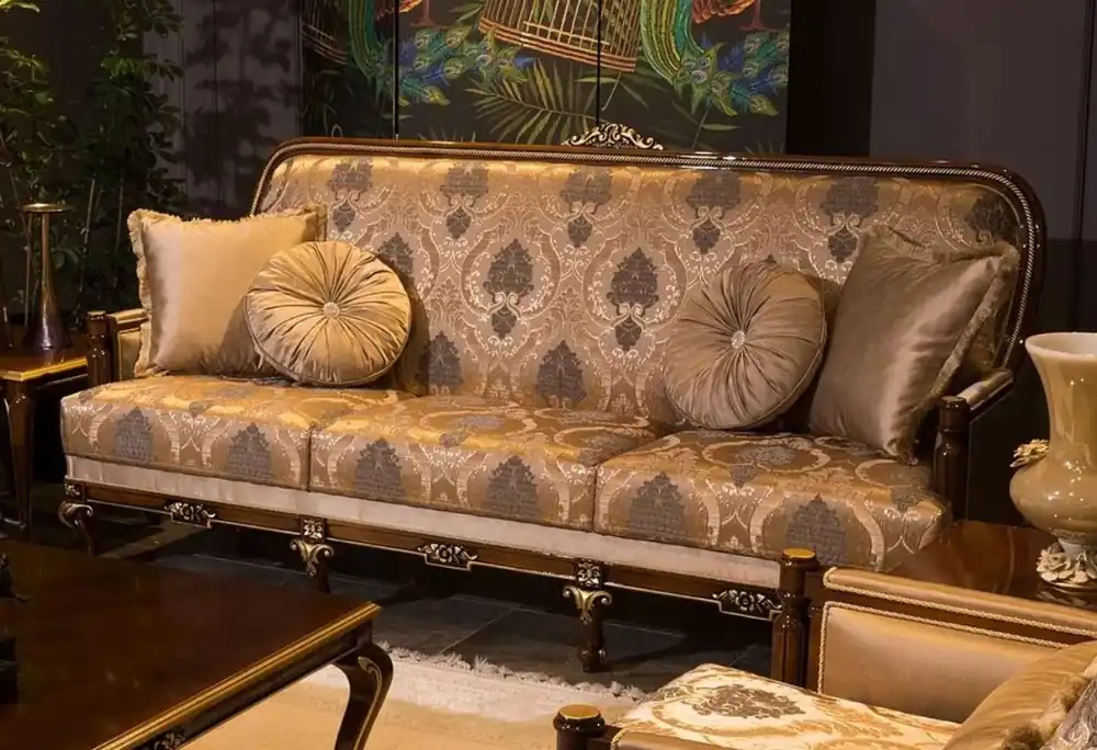 Begrenztes Angebot Casa Padrino canapé baroque de luxe gris / marron / or 221 x 80 x H. 110 cm - Canapé de salon avec motif élégant et coussins décoratifs - Meubles de salon nobles de style baroque