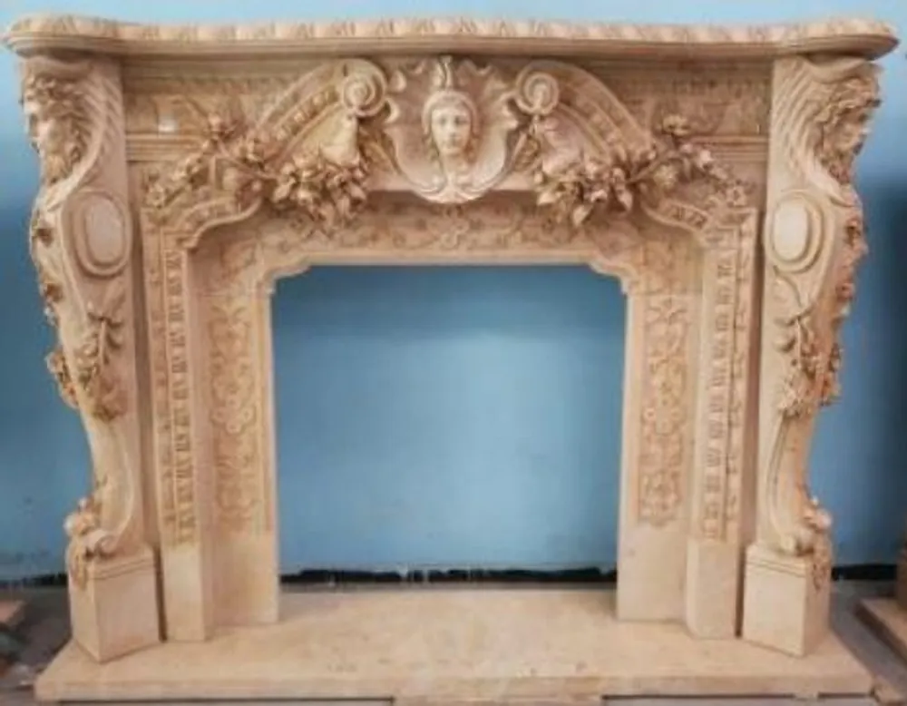 Solange Der Vorrat Reicht Casa Padrino cadre de cheminée baroque de luxe beige 257 x 55 x H. 205 cm - Magnifique cadre de cheminée en marbre de haute qualité - Mobilier Baroque