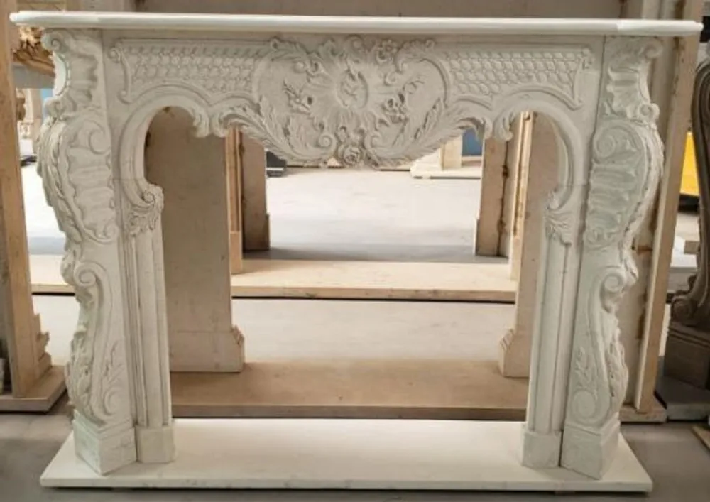 Casa Padrino cadre de cheminée baroque de luxe crème 180 x 35 x H. 130 cm - Magnifique cadre de cheminée en marbre de haute qualité - Accessoires de décoration de style baroque Rabatt